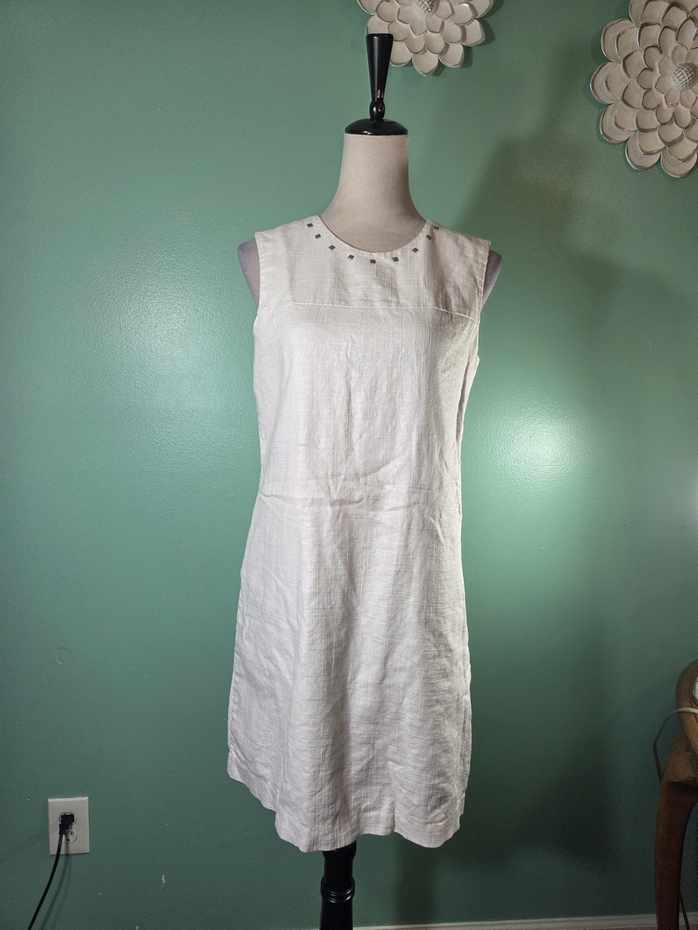 Cynthia Rowley Cream Sleeveless Linen Shift Dress